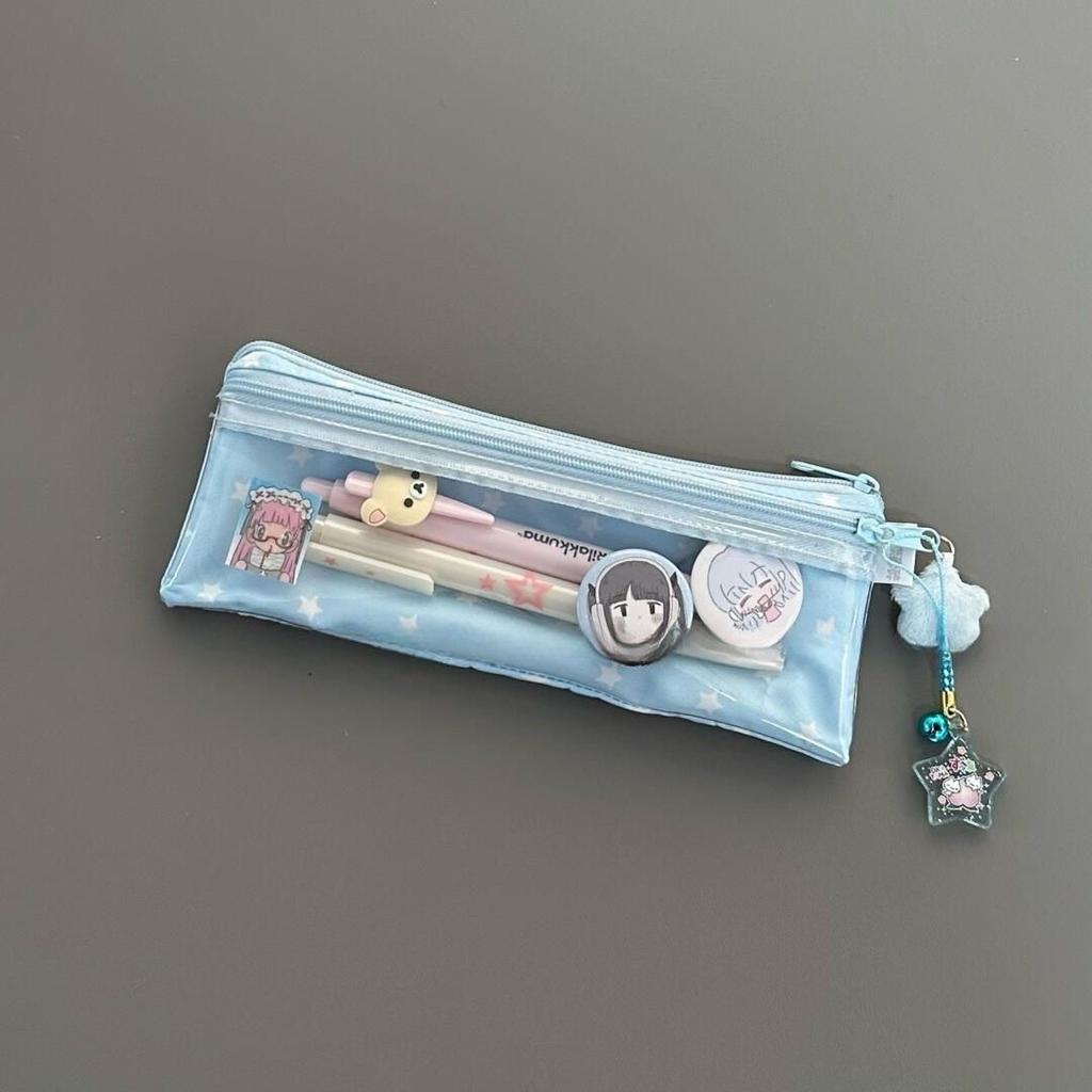 1/3 pcs Cute Stars Pencil Case Mesh Multilayer Pen Bag Multifunctional Large Capacity Stationery Bag School