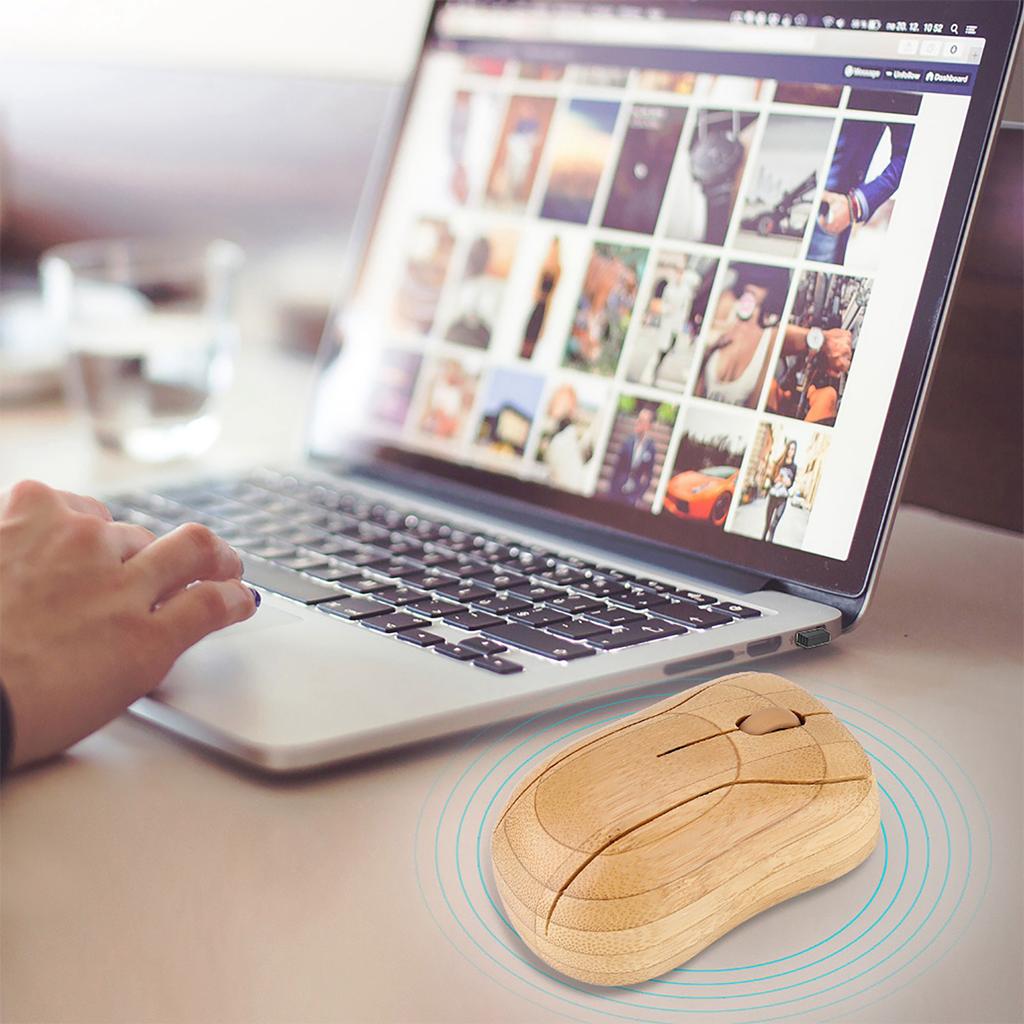 2.4GHz Bamboo Wireless Optical Mouse PC Laptop Computer Wooden Wood