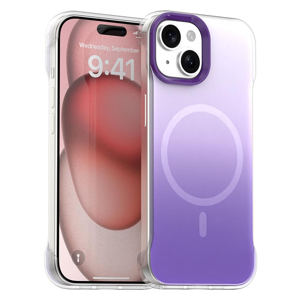 

For iPhone 15 Plus/14 Plus Magnetic Case Gradient Design Borderless IMD TPU+PC+PET Phone Cover Purple