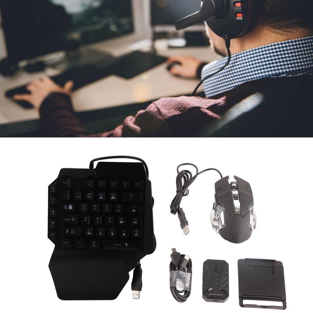 Half Hand Gaming Keyboard Mouse Combo USB Wired LED Backlit Mouse and Keyboard with Converter for PS