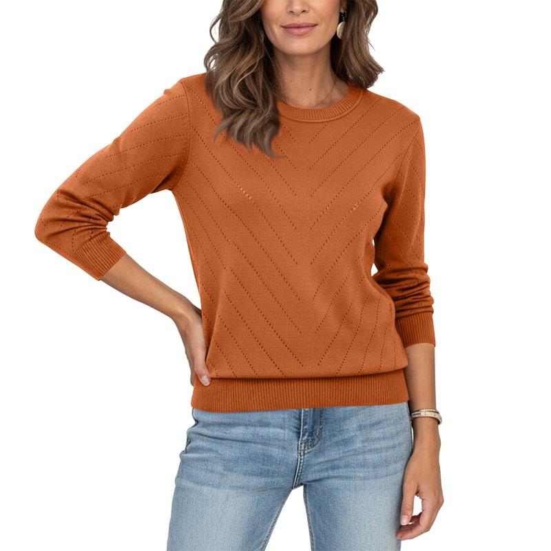 Autumn and Winter New Foreign Trade Fashion Pullover Sweater Round Neck Long Sleeved Comfortable Knitted Sweater Women's Clothing