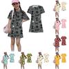 Mädchen Lockeres Kurzarmkleid Leichte Baumwolle Tierprint Rundhalsausschnitt Kinder Freizeit Sommerkleid für Kinder