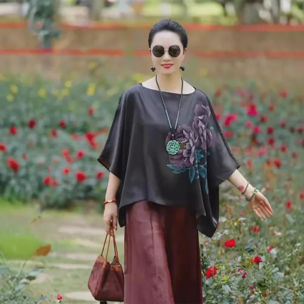 Hand-Painted Silk One-Shoulder Blouse for Women - 2024 Summer Collection