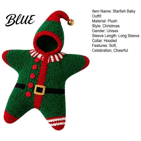 Baby First Christmas Photo Prop Starfish Outfit Funny Knit Hooded Theme Apparel Onesie Cute Crochet Infant Swaddles for Xmas Holiday Accessory