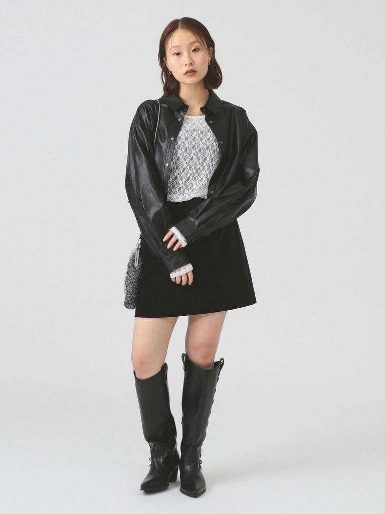 Ray Beams Damen Kunstleder Cropped Hemd, Schwarz, Einheitsgröße, L/S Hemd/Bluse