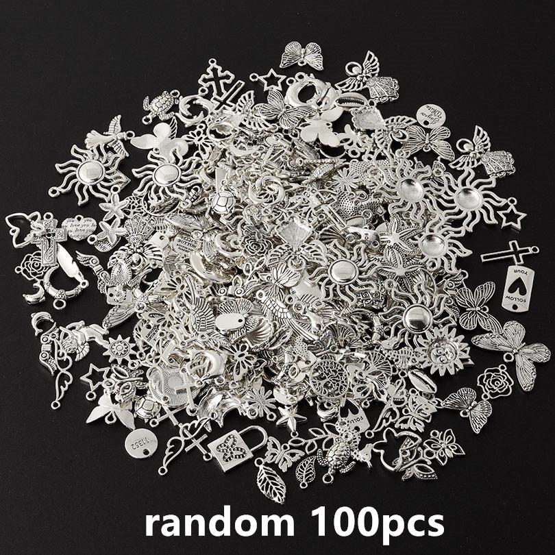 Random Mix 10/20/30/50/100pcs Alloy Metal Charm Sun Moon Star Butterfly Cross Sea Animal Pendants For Jewelry Making Accessories