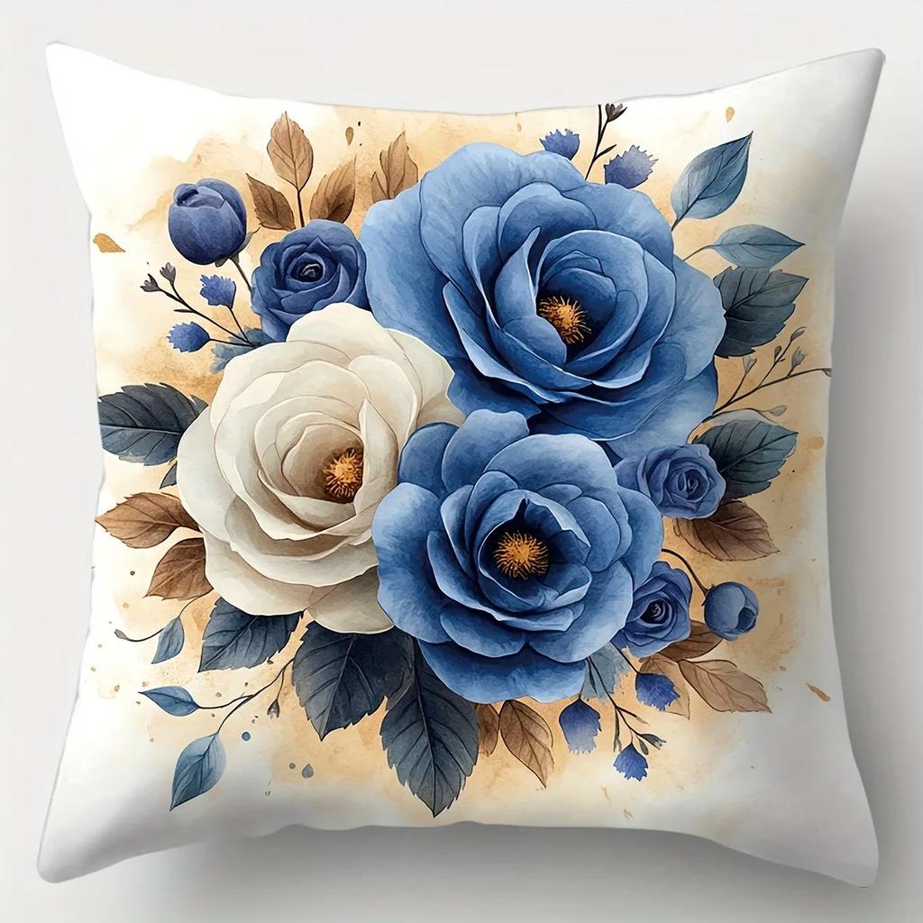 Modrobílý květinový vzor Domácí dekorace Povlak na polštář Obývací pokoj Pohovka Polyesterový povlak na polštář se zipem