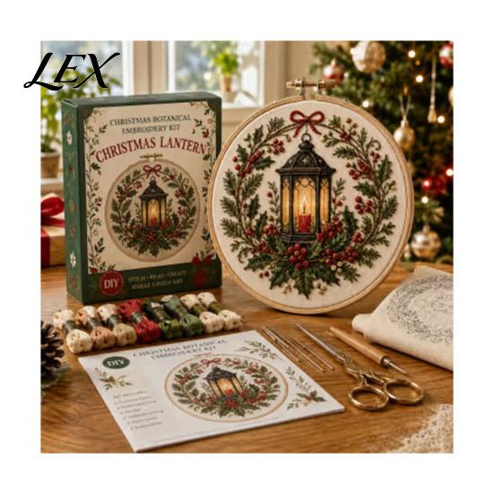 Holiday Theme Embroidery Projects Christmas Kit for Beginners, Pre-Printed Pattern Full Set Art And Craft Kits Adults of Tools, DIY Needlework Festive
