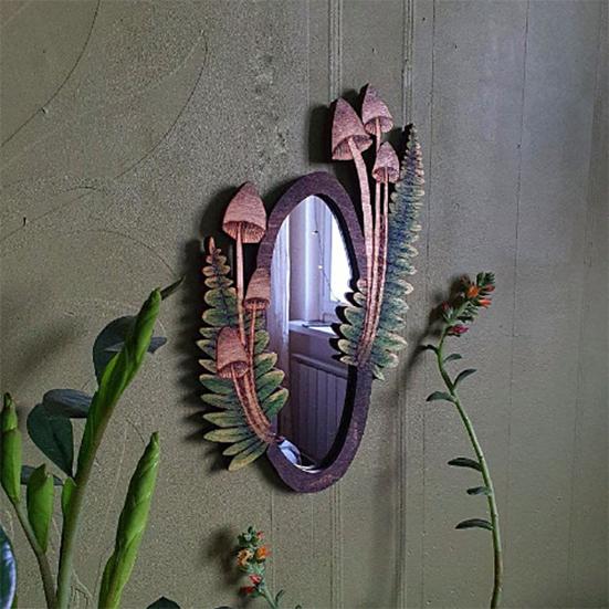 Specchio dal design unico, facile da appendere, vintage, accuratamente lucidato, a forma di fungo, regalo perfetto, attraente specchio in legno a forma di fungo per soggiorno