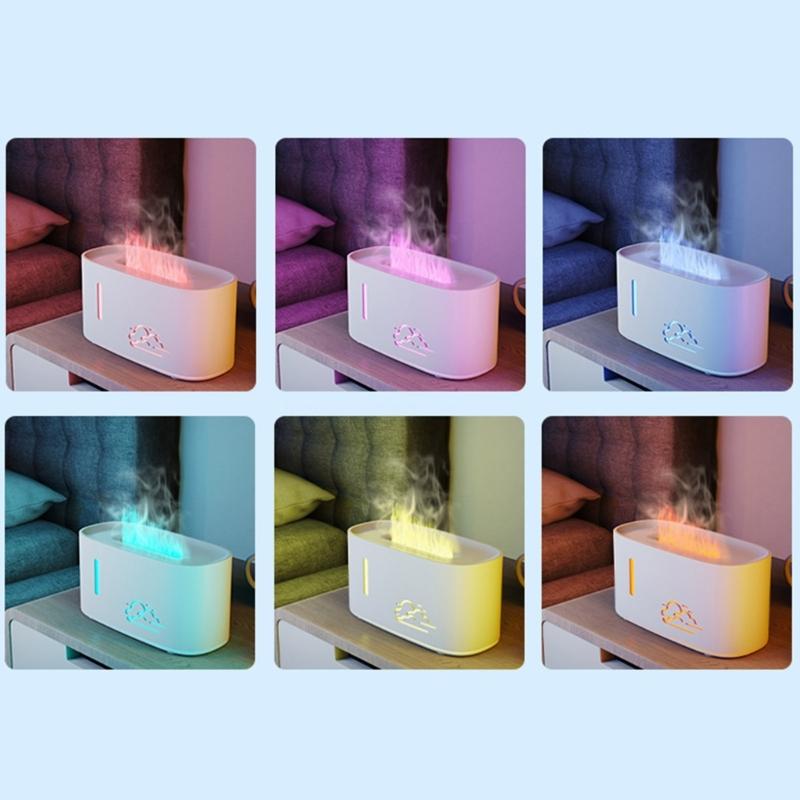 7-farvet LED-flamme Aroma Luftfugter Lille Luftfugter Plastiktekstur til Aromaterapi Støjsvag Drift og Sikker Hjemmebrug