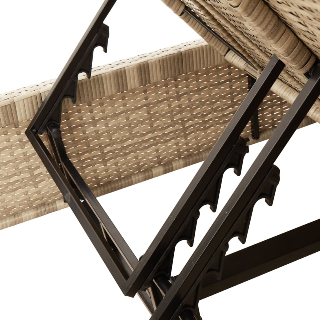 Double Sun Lounger with Cushions Beige Poly Rattan