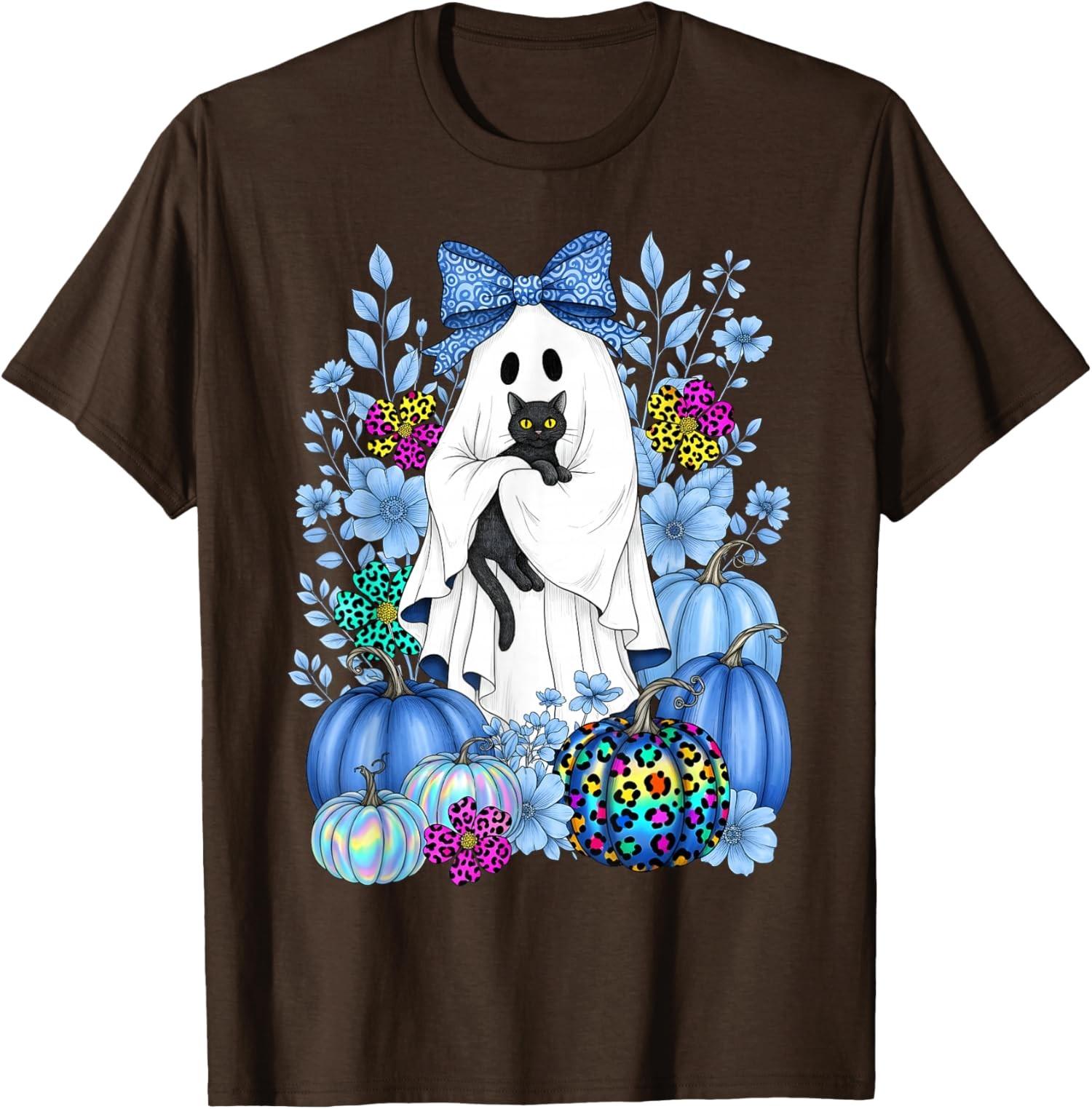 T-shirt unisexe vintage Halloween Ghost Holding Black Cat Design S