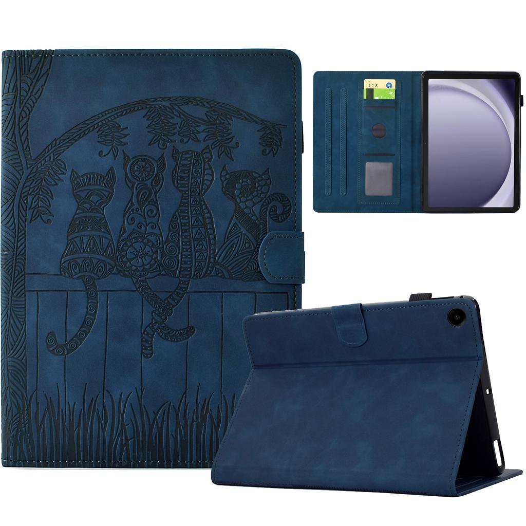 For Samsung Galaxy Tab A9+ Case Cats Imprinted PU Leather Card Slots Tablet Cover