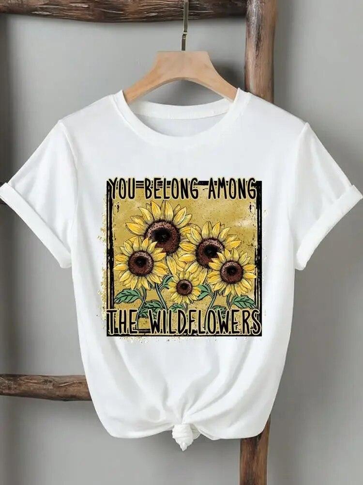 Women Lady Tshirts Printed Fashion Casual Tee Flower Wing Butterfly 90s Short Sleeve Graphic T Top Clothing Printing T-Shirt Unisex