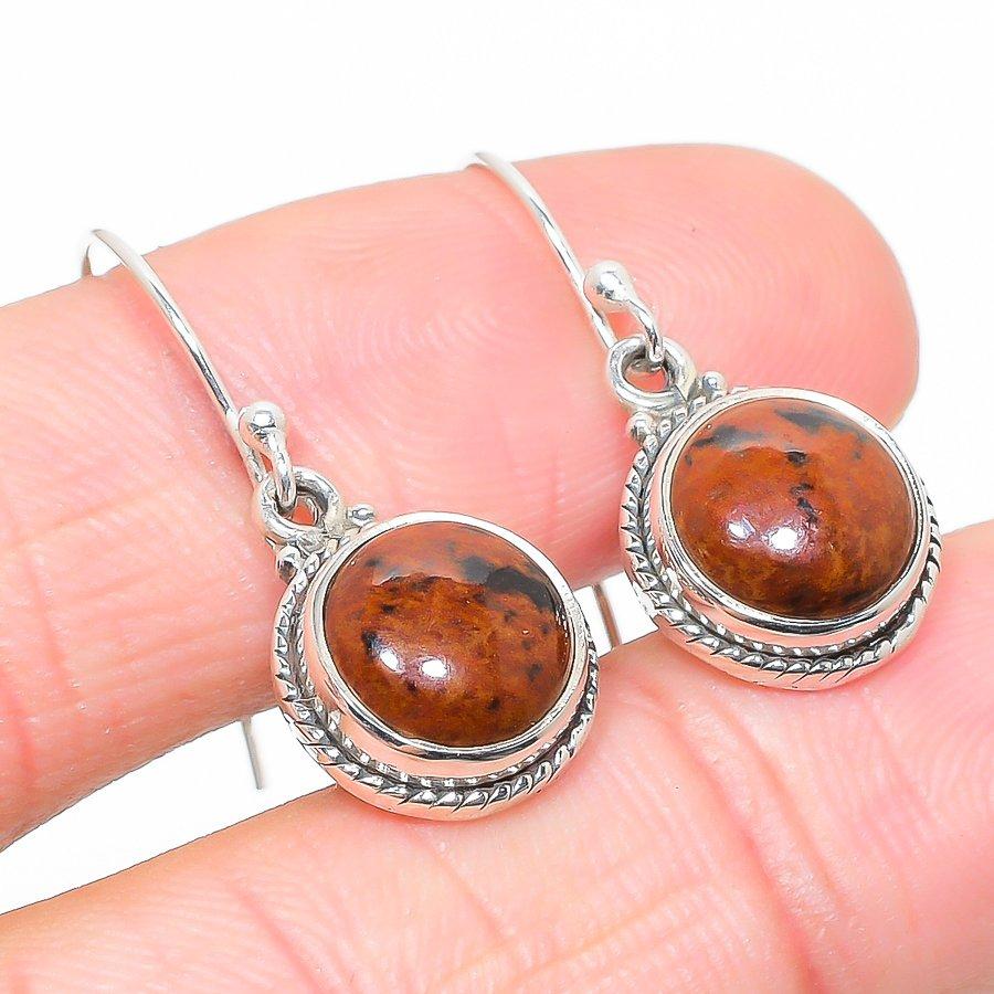 Natural Mahogany Obsidian Gemstone 925 Solid Sterling Silver Earring 1.25" R3K01