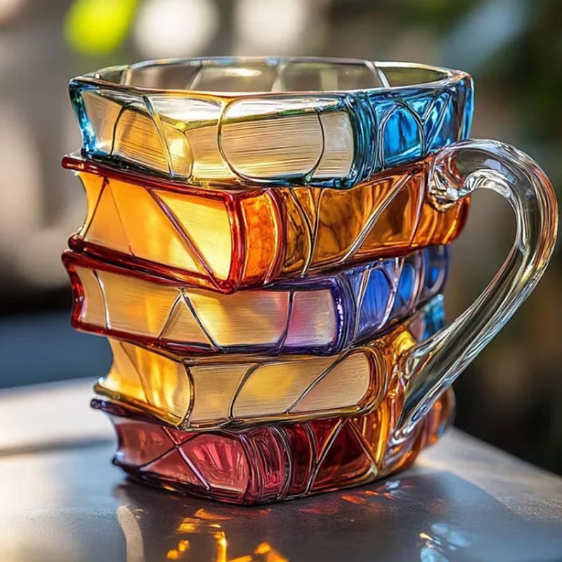 

Book Coffee Mug Cappuccino colorful 3D Library Book Mug Shelf Milk Cup Tea Cup Arabic resin Glass Coffee Cup Kitchen Mug 300ml