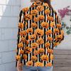 Women Long Sleeve Button Down Shirt Halloween Pumpkin Print Turn Down Collar Casual Fit Blouse Top for Autumn