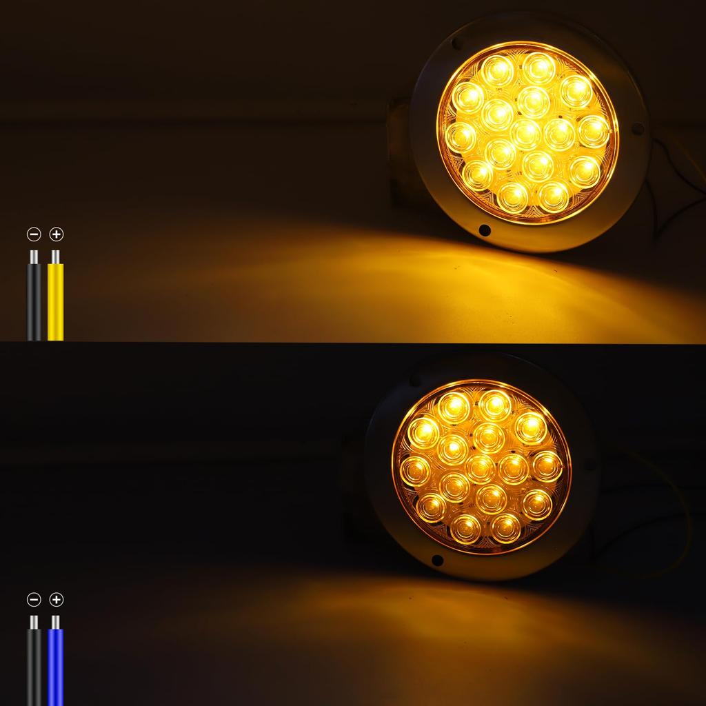 Ygmylandbb LED Truck Tail Lamp Trailer Tail Light 24V Turn Signal Universal Round Truck Trailer Boat Tail Light Yellow Patterned Lens Set of 2