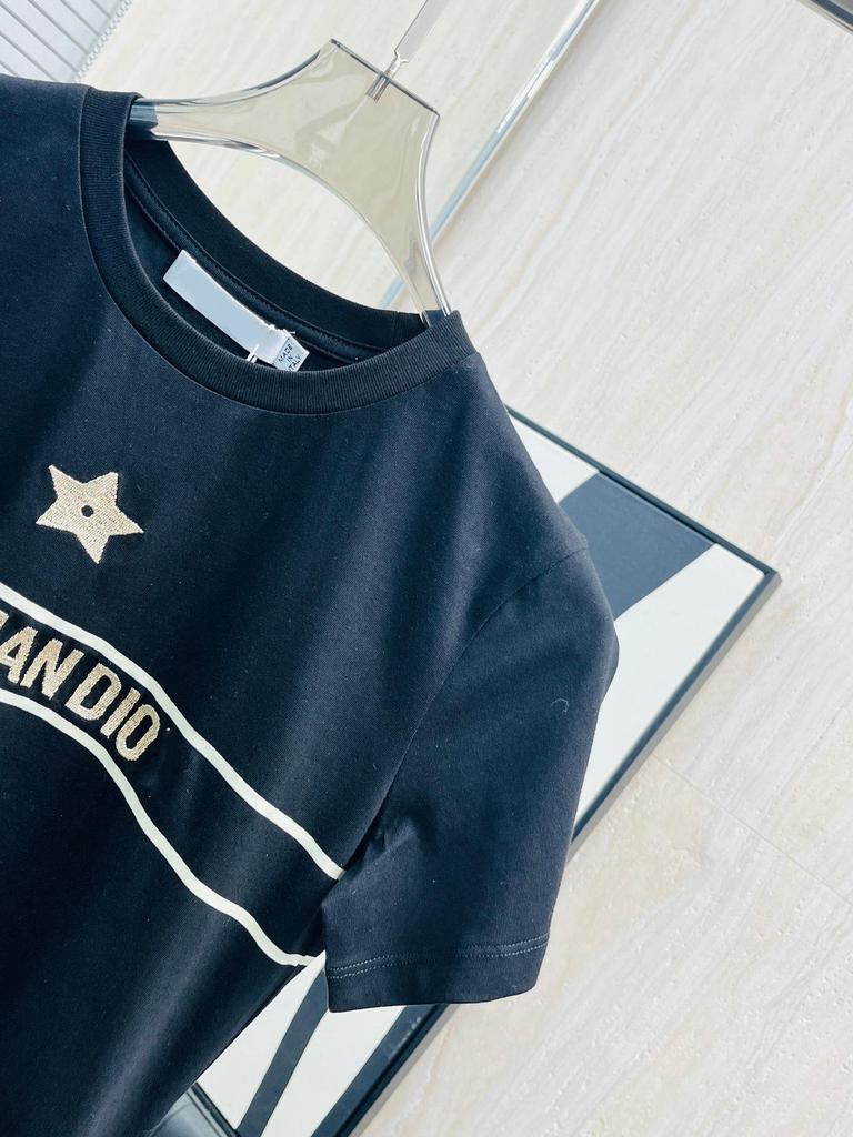 2025 High-End Women's Short Sleeve Embroidered Logo T-Shirt - Japanese & Korean Casual Style