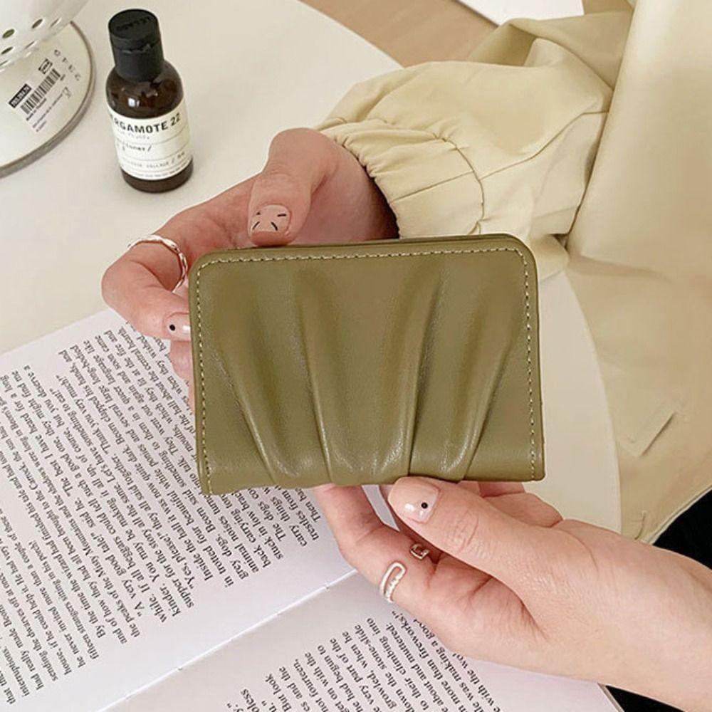 Korean Style Mini Coin Purse Multiple Card Slots Wrinkled Card Holder Button Foldable Wallet Women
