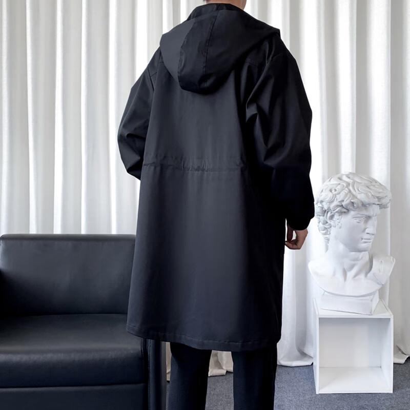 ROMON Men's Hooded Mid-Length Trench Coat