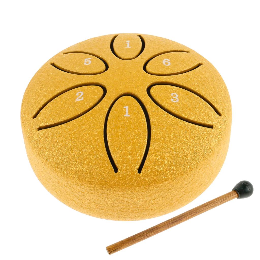 3 Inch 6-Tone Steel Tongue Drum Mini Hand Pan Drums with Drumsticks Percussion Musical Instruments Giftware Drum Accessories