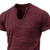 Camiseta de Hombre con Flecos Camiseta Retro de Manga Corta con Cuello en V Elegante Desgastada Camiseta de Verano para Fiesta Playa Vacaciones Gimnasio