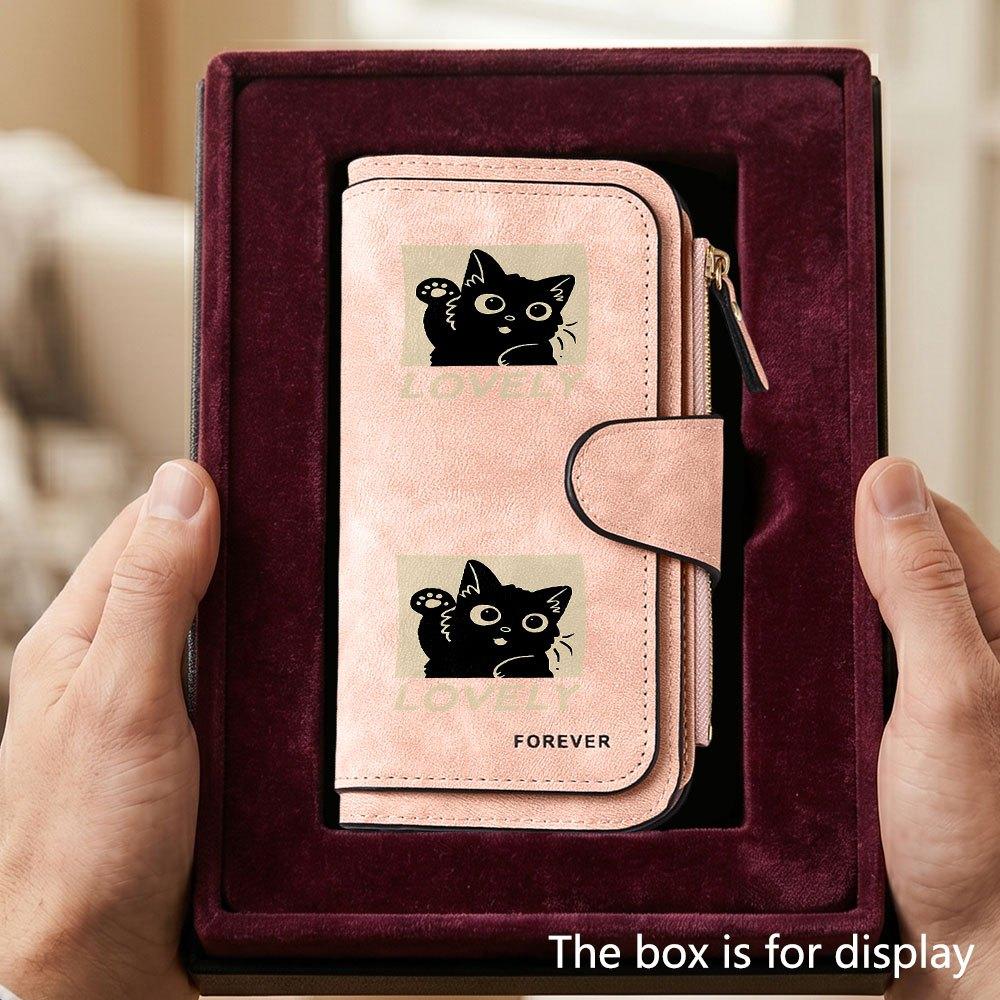 Unique and cute cat-themed LOVELY men's large-capacity wallet with a business card slot and cash pocket, suitable for formal occasions and office