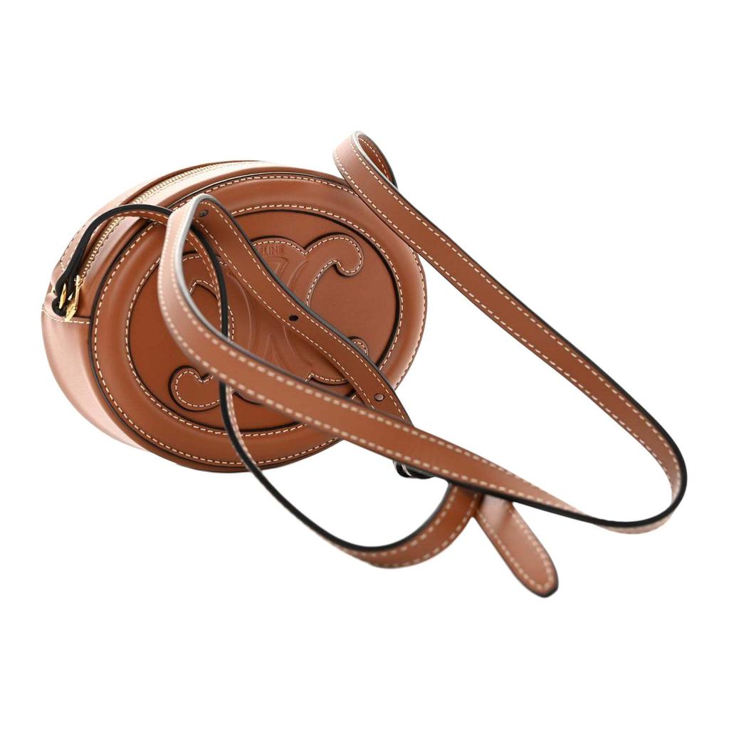 Celine Cuir Triomphe Oval Wallet With Gold Metal Details Women Shoulder Bag Brown 10I703DPQ-04LU