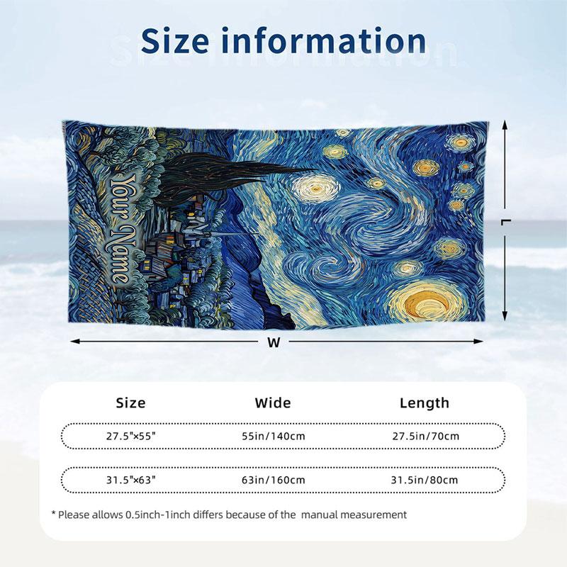 Starlit Mandala Theme Quick Dry Beach Towel Custom Name Text Print Large Sand Resistant Towel Beach Vacation