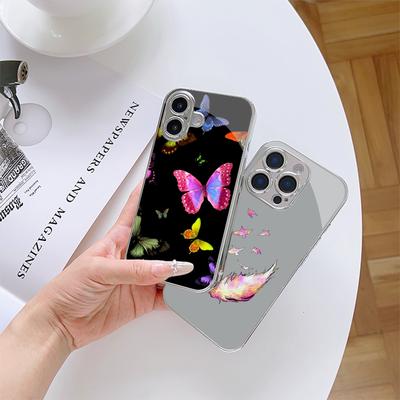 N142 Butterfly Phone Case for iPhone 16 15 11 Pro Max Samsung S24 S23 Ultra A54 A35 A52 Xiaomi Redmi Note 13 12 Pro Plated Frame Tempered Glass Cover