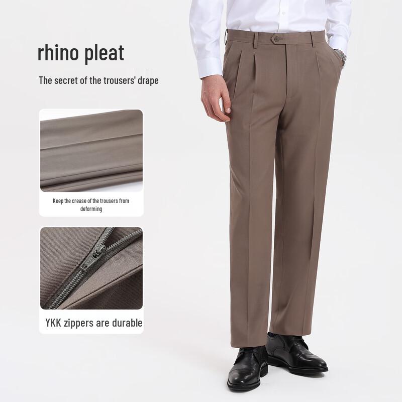 Langdeng Men's Double Pleat Business Straight Trousers