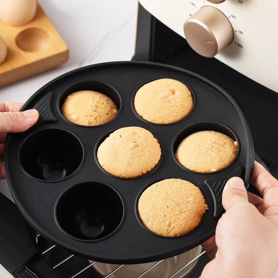 Yousheng 4Pcs Round Air Fryer Silicone Baking Tray Set Anti-Stick Air Fryer Pan Hot Dog Rack 7 Cavity Cake Mold Gift for Cooking Enthusiasts