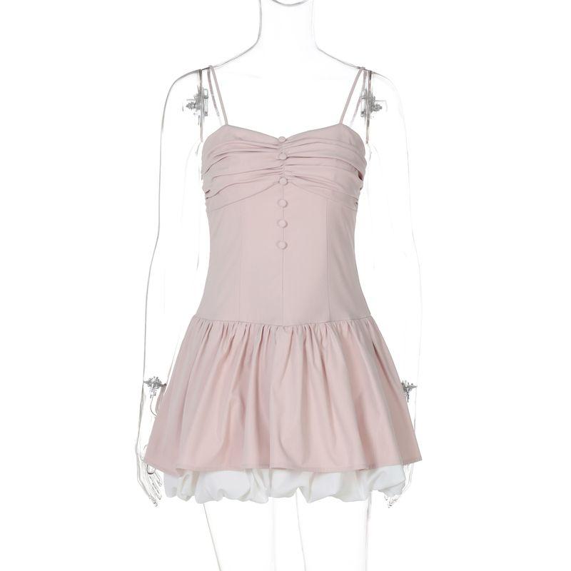 

Shemoda Girlish Style Pink Bra Sling Dress Women s Side Zipper Ruched Low Waist Patchwork Bud Skirt Pink S