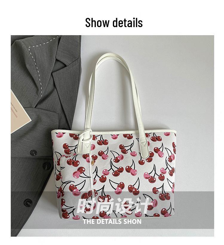 Korean Style Cherry Print Large Capacity Tote Bag