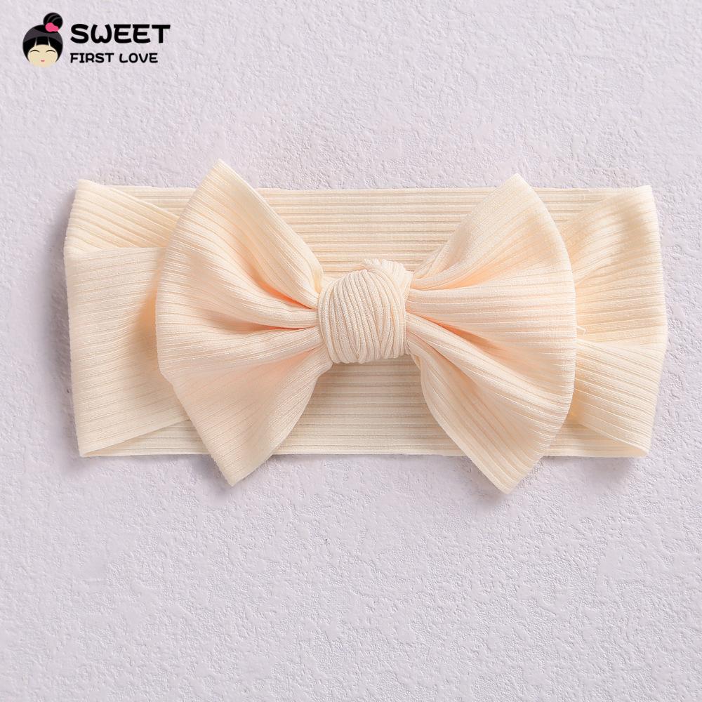 Niansheng Handmade Ribbed Bow Headband for Babies - Solid Color
