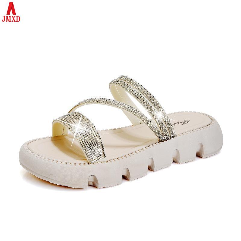 

JMXD тапочки на толстой подошве для женской летней одежды, противоскользящие сандалии двойного назначения с бриллиантами для универсальности женской моды, утолщенная женская обувь