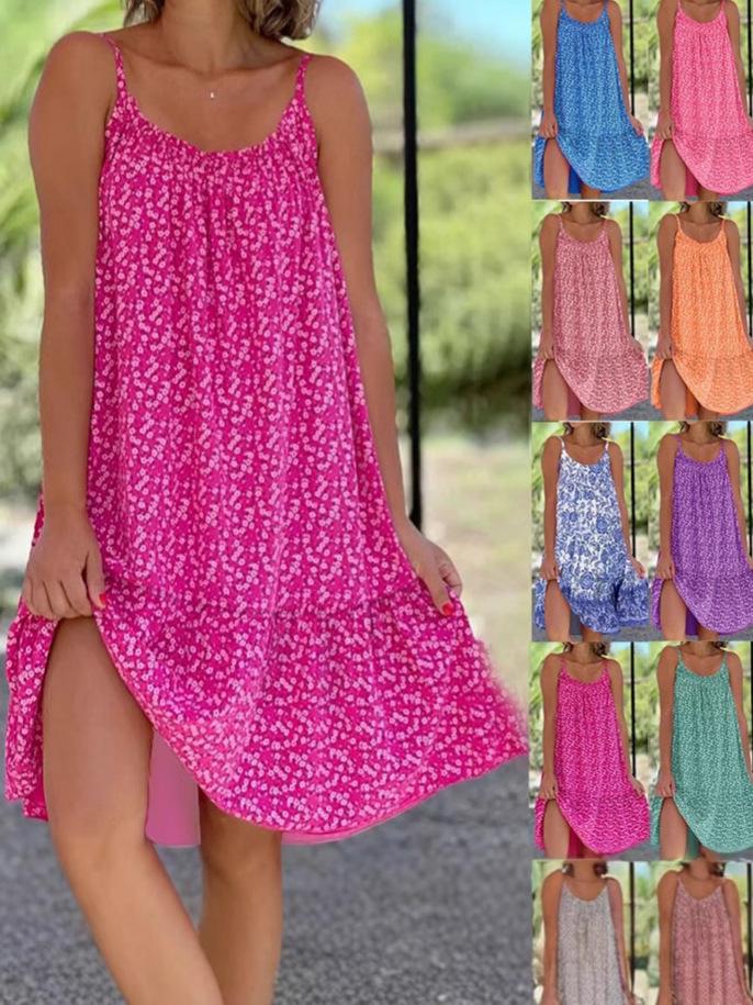 2025 Summer Floral Sleeveless Spaghetti Strap Dress - European American Pastoral Style