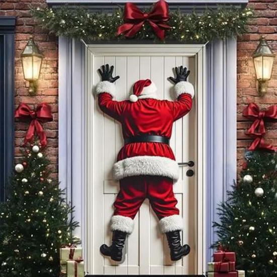 Vánoční dekorace na dveře Vtipný Santa Claus Závěsný banner na vchodové dveře Veselé Vánoce Zimní pozadí Znamení na verandu pro vnitřní a venkovní svátky