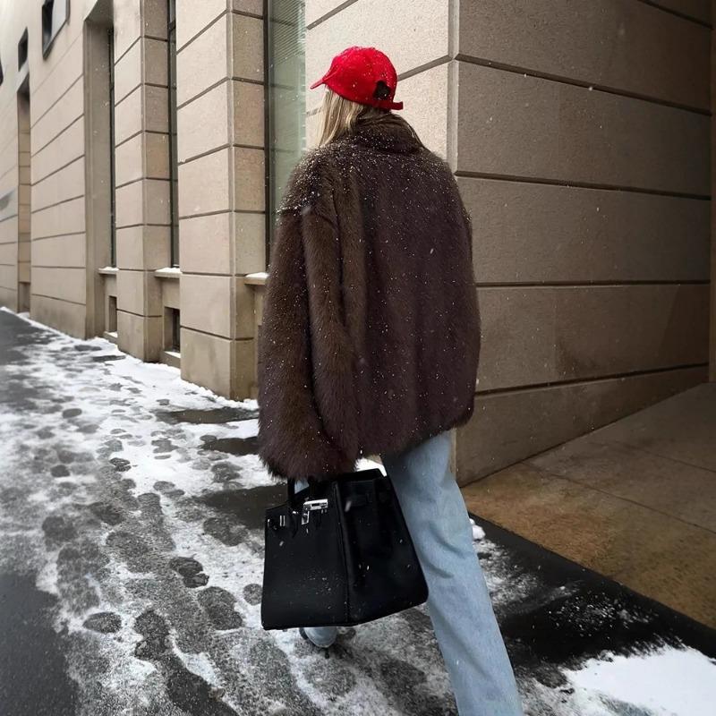Faux fur coat lapel fashion warm women's clothing autumn and winter imitation fur jacket