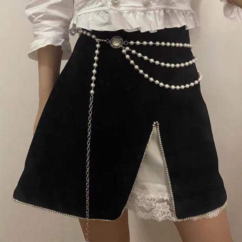 Multilayer Waist Belt Modern Baroque Pearls for Street Dance Music Festival Jeans Dress Belt Body Jewelry Versatile
