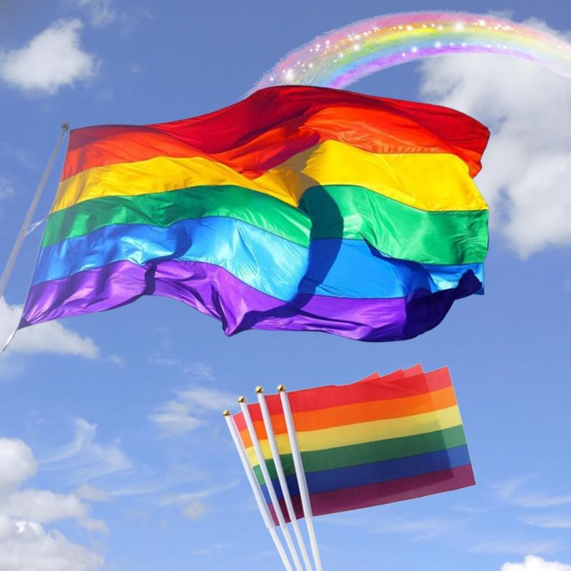 Gay Rainbow Lgbt Pride Festival Parade Flag 5ft X 3ft Hand Waving String Flag