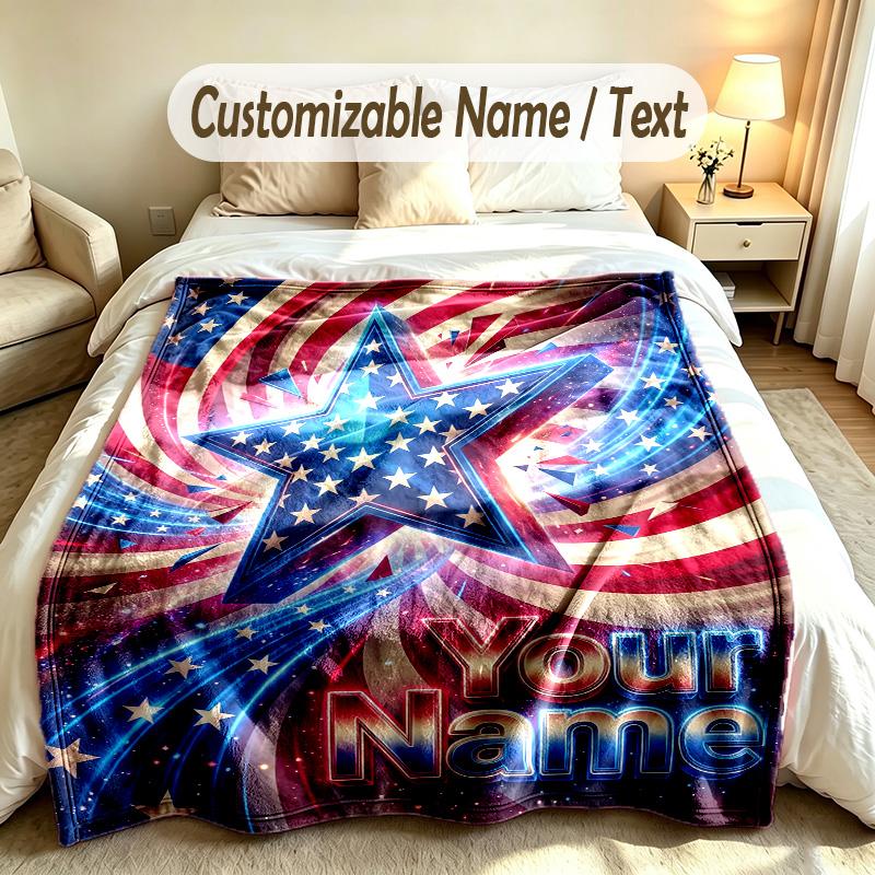 American Patriotic Theme Custom Blanket Personalized Name & Text Customized Soft Warm Throw Blanket Home Decor