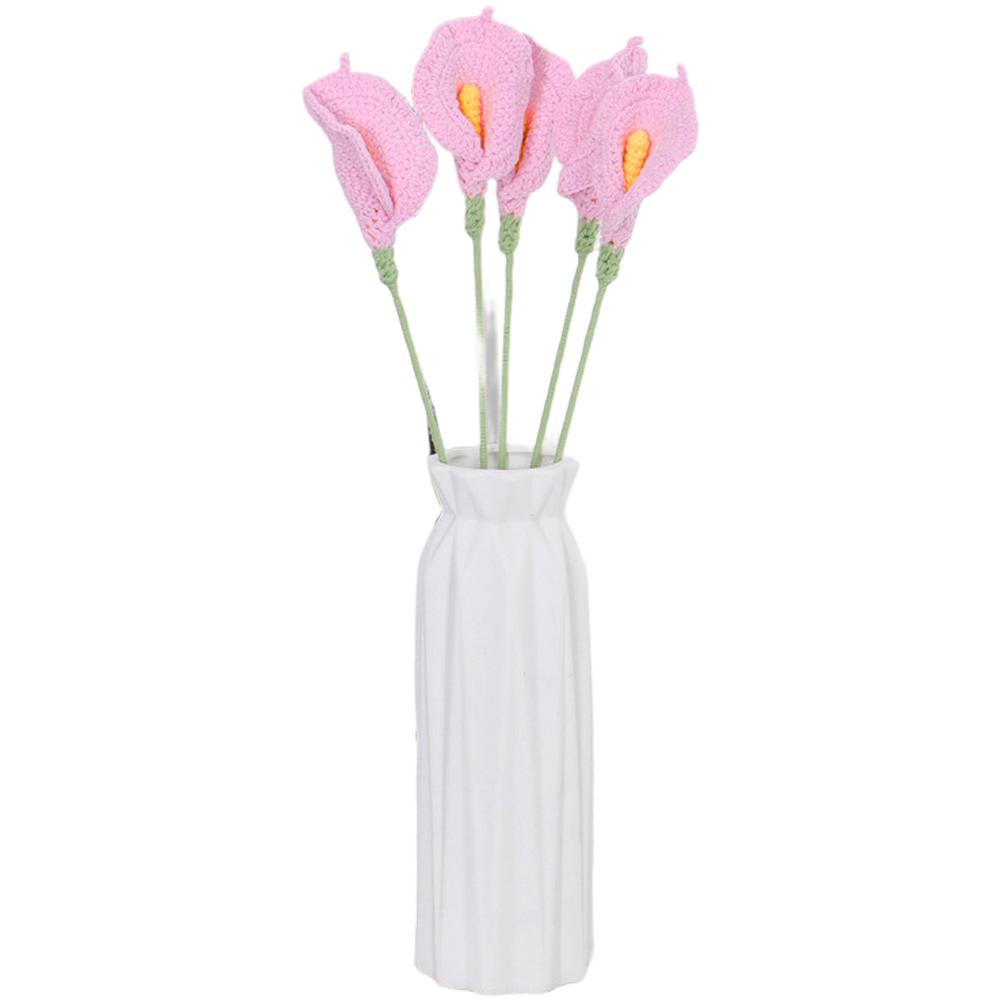 Handmade Crochet Calla Lily Flower Bouquet Artificial Floral Arrangement for Home Decor and Office Styling with Dried Flowers