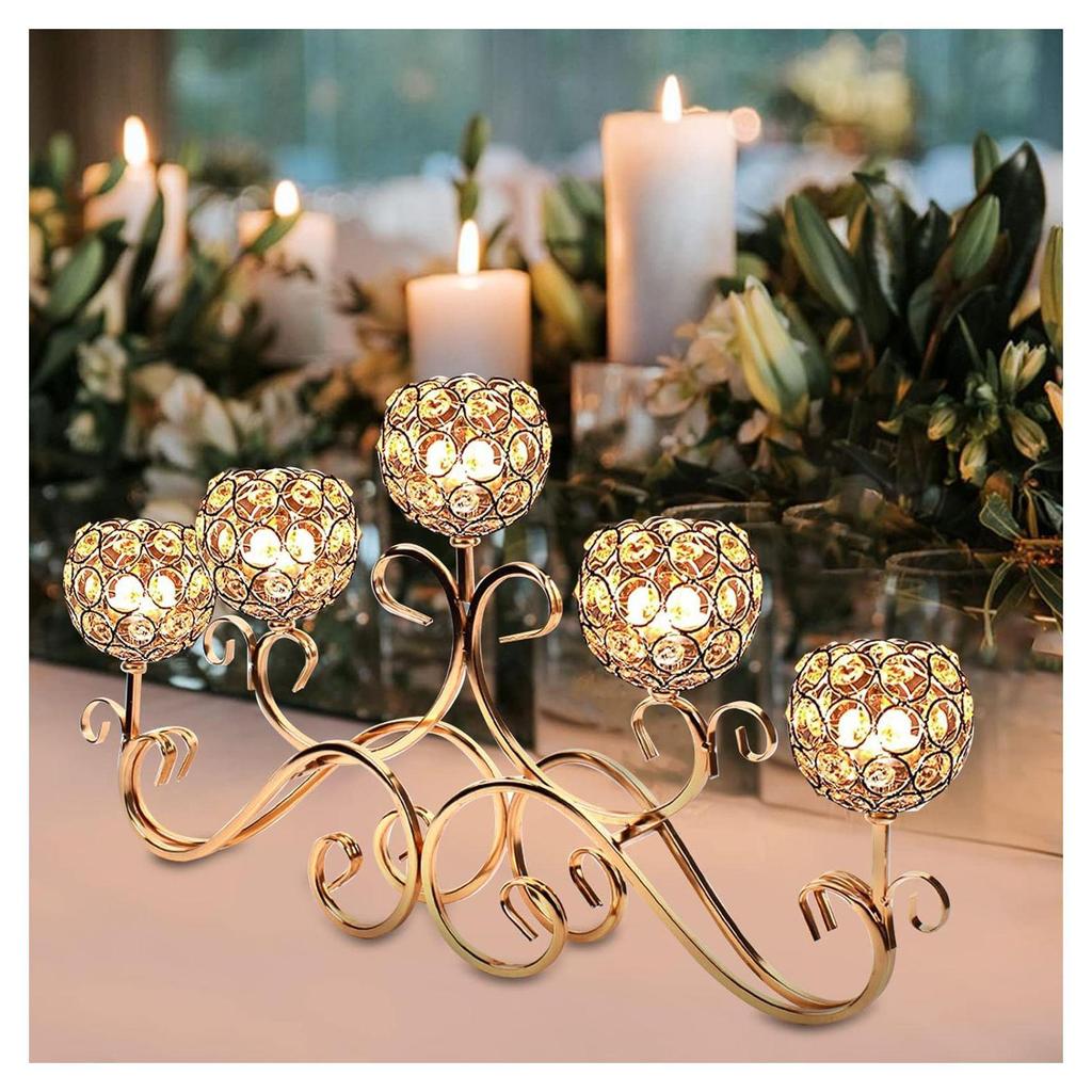 European Wrought Iron 5-Head Crystal Candelabra for Weddings and Dining - Chinese Style