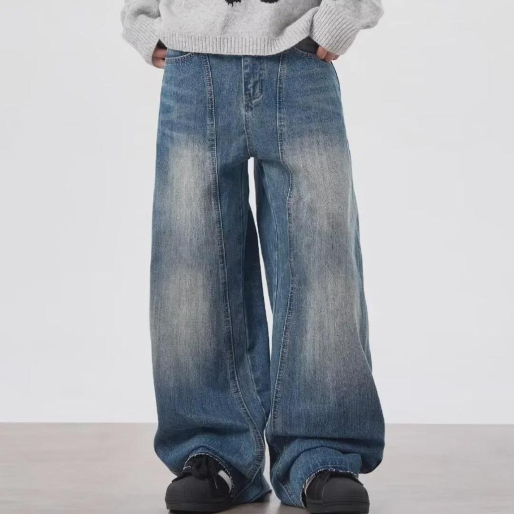 Unisex Retro Lightning Pattern Deconstructed Scimitar Jeans - Loose Fit, 3D Tailored Banana Style