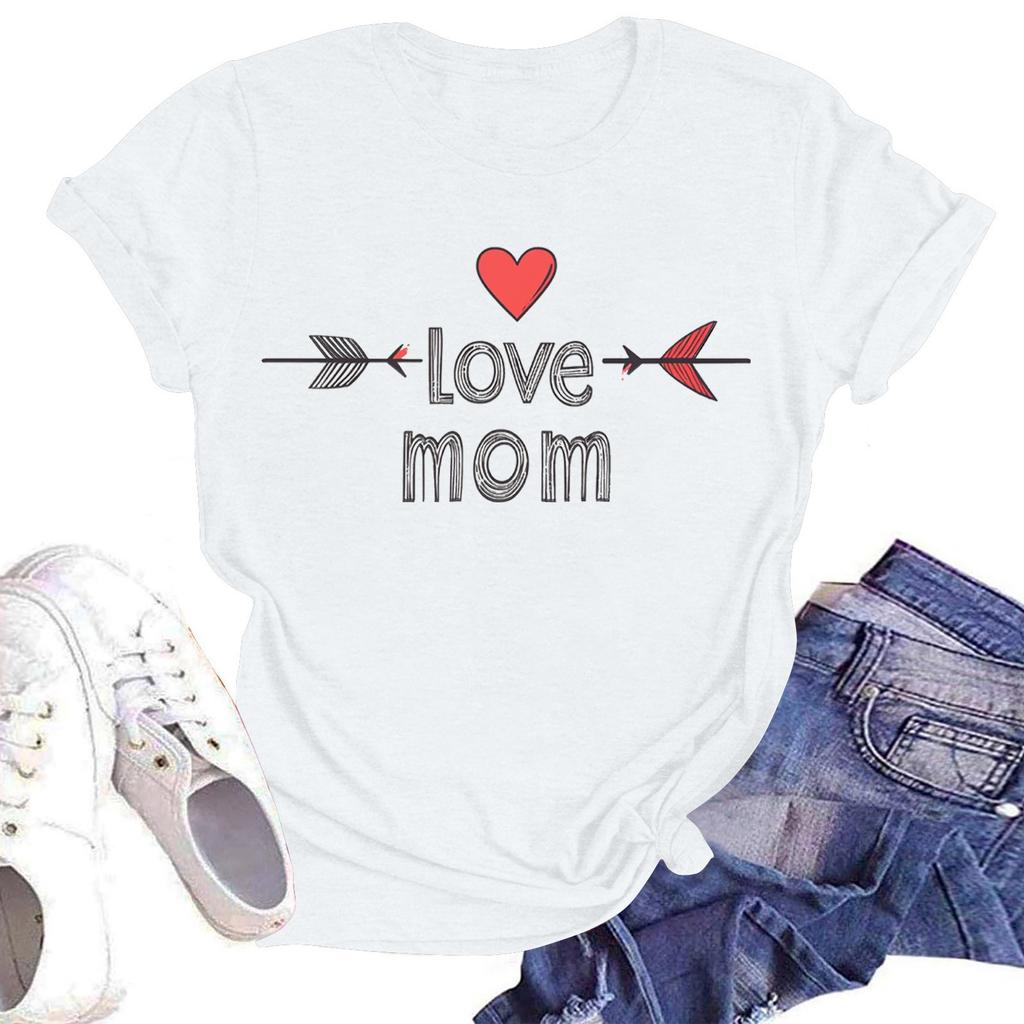 Γυναικείο T-shirt με στρογγυλή λαιμόκοψη και στάμπα, κοντομάνικο τοπ