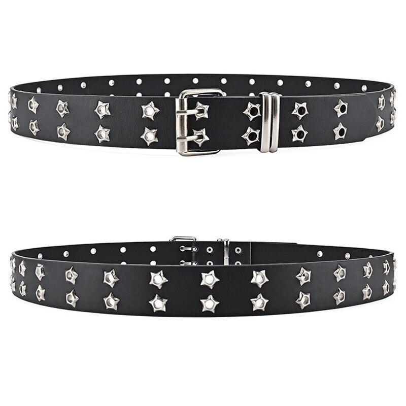 Neuer Star Eye Nietengürtel im Gothic-Stil mit doppelter Dornschließe für Mann/Frau, modisch, lässig, Punk-Stil, Pu-Lederbund für Jeans, Y2K-Gürtel