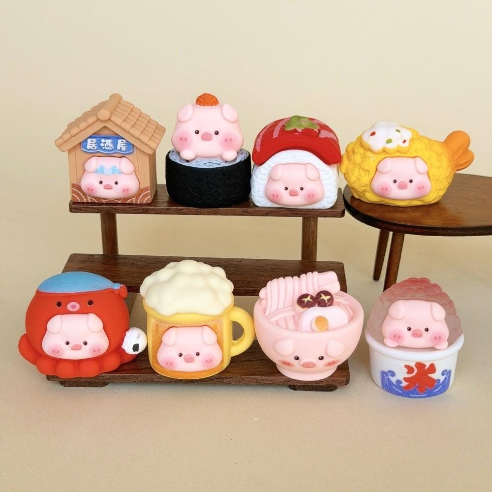 8pcs Kawaii Cartoon Pig Doll Miniatures Ornament Resin 8Pcs/Set Mini Figures Crafts DIY 3D Desktop Statue Pendant Accessories