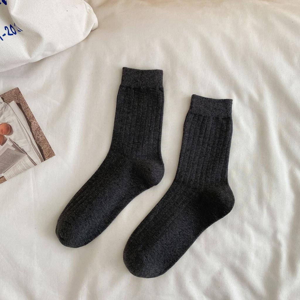 Leg Warmers - Pure Cotton Autumn/winter Mid-length Socks with School-style Vertical Stripes, Slightly Compressive and Slimming, White Long Socks.